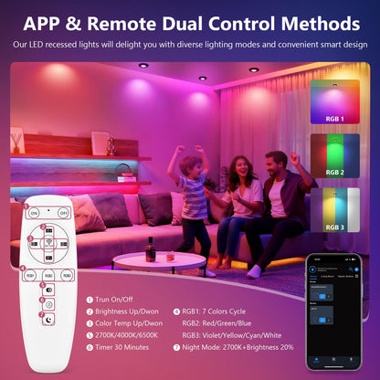 GeyouLux LED Einbaustrahler RGB 313RGB, dimmbar, schwarz, 6er-Set