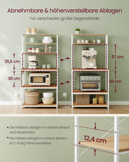 VASAGLE KKS119Y02 Küchenregal - mit Steckdosen, Goldeiche-Wolkenweiss