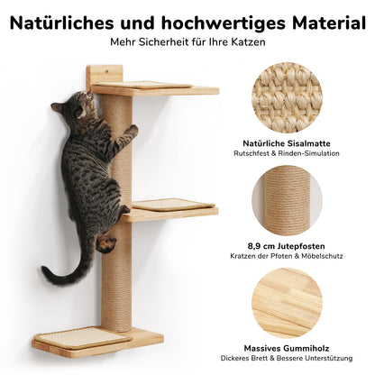 FUKUMARU Katzen Kletterwand CP06, Wandregal aus massivem Gummiholz