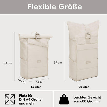 LARKSON No 4 Rolltop Rucksack Beige mit Laptopfach, wasserabweisend