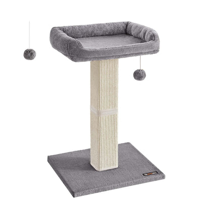 Feandrea Kratzbaum PCA022W01, Katzenkratzbaum mit Sisal, hellgrau, Plüschplattform und Plüschball