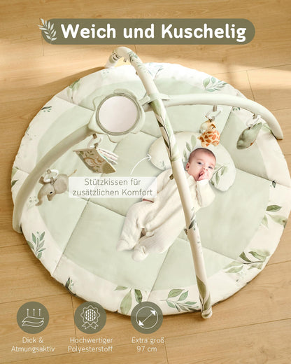 Fortella Baby Spielbogen mit Krabbeldecke & Sensorik – Salbeigrün