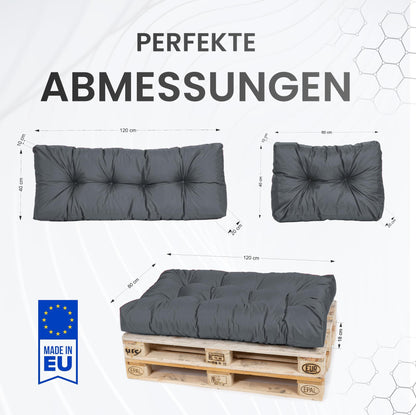 TexDeko Garden Palettenkissen Set 120x80 cm, 3-teilig, Anthrazit