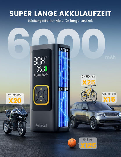 Lamicall Elektrische Luftpumpe Akku, 150 PSI Mini Kompressor