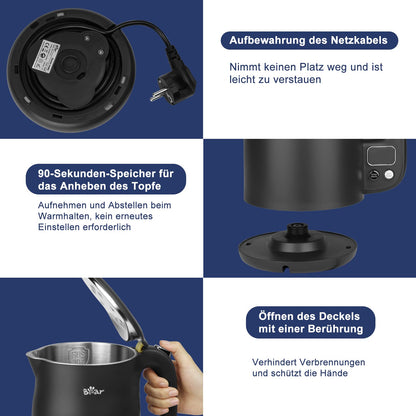 Bear Wasserkocher 1.7 L Edelstahl mit 11 Temperaturen, 1800 W