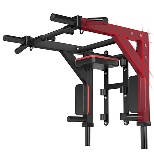 Fitness Klimmzugstange Wandmontage 2-in-1 Dip Station 500kg. Robuste, schwarze Stahlkonstruktion für Klimmzüge und Dips.