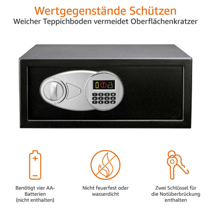 Amazon Basics Digitaler Stahl-Sicherheitstresor für Zuhause 28L Schwarz
