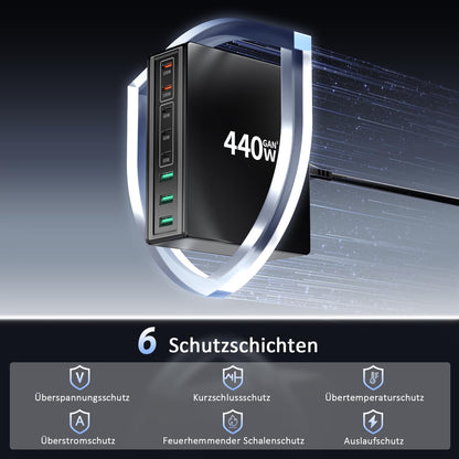 HSSNS USB-C Ladegerät 440W, 8-Port Schnellladegerät mit PD PPS