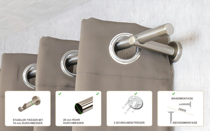iso-design Gardinenstange, Edelstahl 20 mm, 240 cm, mit Halterungen