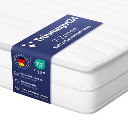 Träumegut24 AquaFlex 7-Zonen Matratze 120x200 cm, hell, rechteckig. Ergonomische Kaltschaummatratze H2&H3 für optimalen Schlaf.