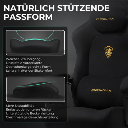 Dowinx Titan Gaming Stuhl mit Fussstütze, Mikrofaser-Velours, Schwarz