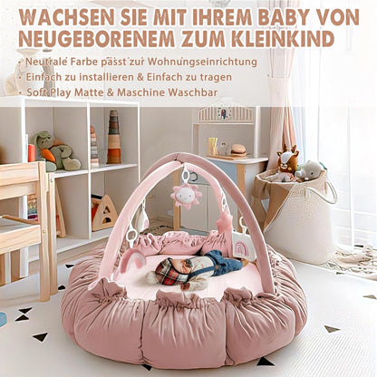 Mallify 5-in-1 Baby-Spielbogen mit Spieldecke und 6 Spielzeugen, rosa