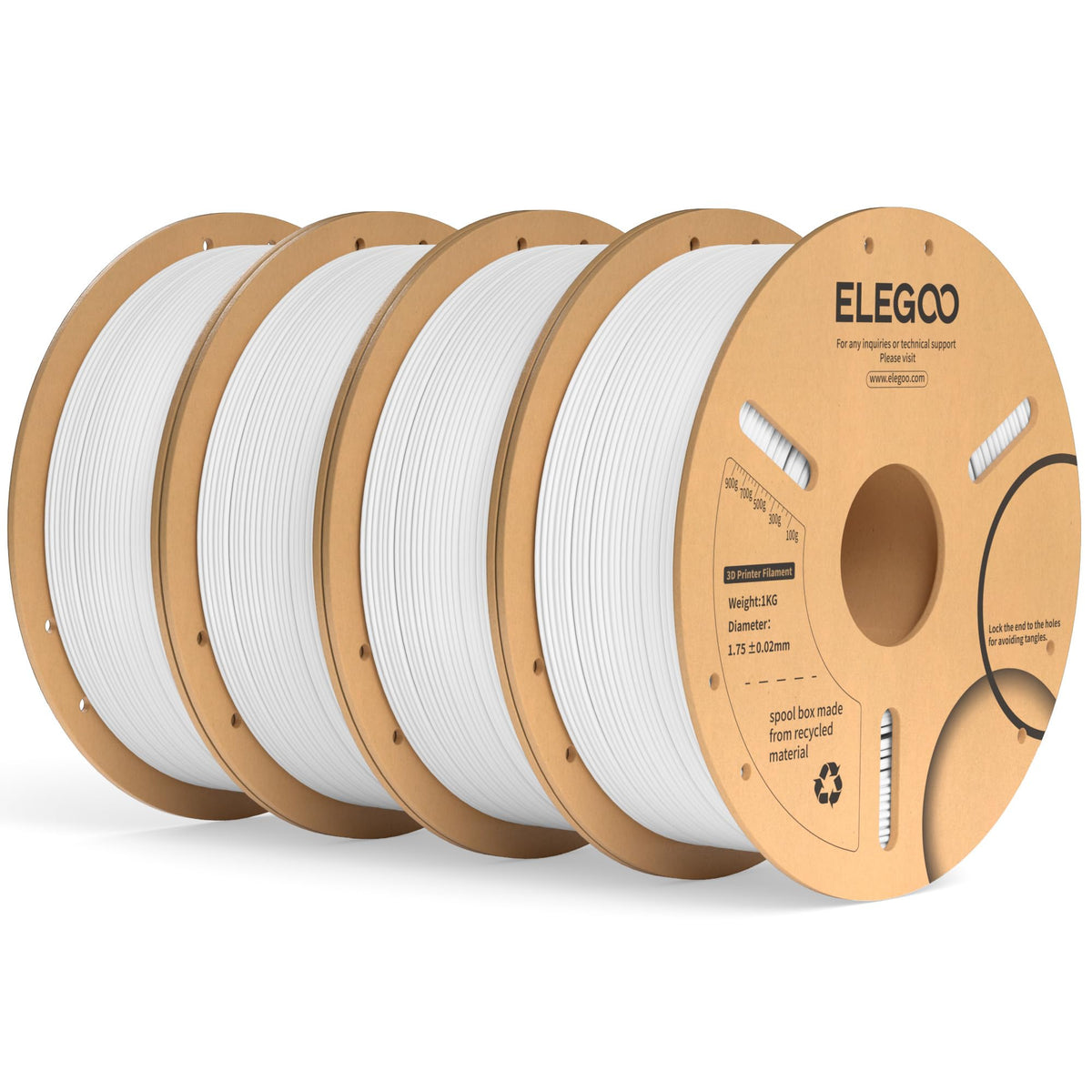 ELEGOO PLA+ 3D Drucker Filament 1,75 mm Weiss 4 kg, weisses Filament auf Pappspule
