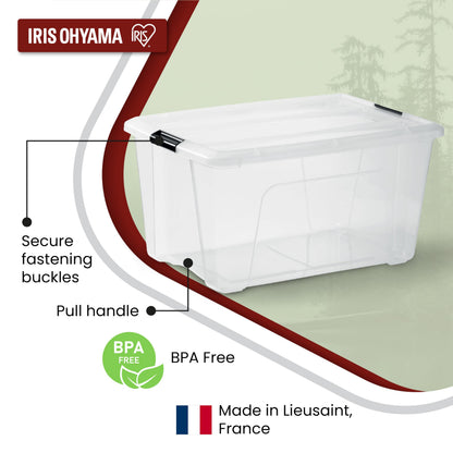 Iris Ohyama Aufbewahrungsbox mit Deckel, 45 L, 3er-Set, transparent