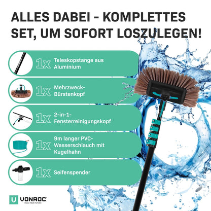 VONROC Teleskop Waschbürste 6,5m – Stiel für Reinigungssystem