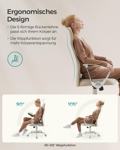 SONGMICS Bürostuhl OBN034K01 – ergonomisch, höhenverstellbar, cappuccinobeige