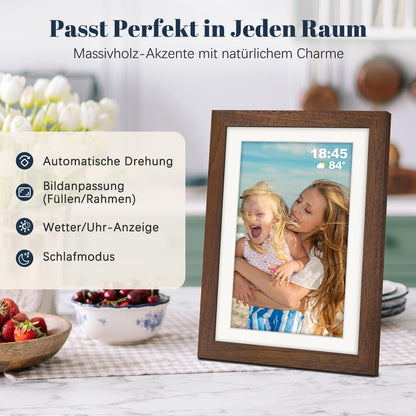 Frameo Digitaler WLAN Bilderrahmen 10.1 Zoll Walnussholz 32GB