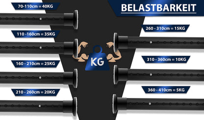 MEISENBERG Gardinenstange ohne Bohren, Teleskop, 360–410 cm, schwarz
