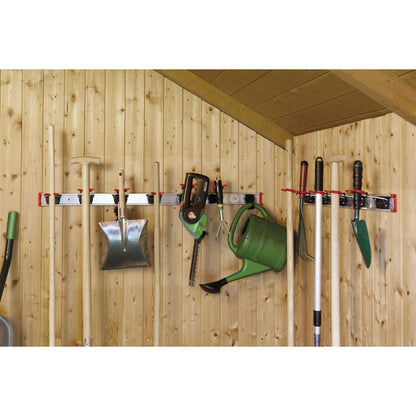 Bruns Gerätehalter Schiene 100 cm mit 8 Haltern und 2 Haken