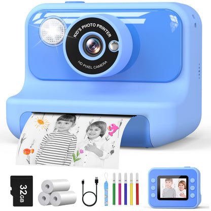 Hangrui H3 Kinderkamera Sofortbildkamera 1080P mit 32 GB Karte Blau mit 2,4-Zoll-Bildschirm