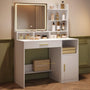 Hzuaneri Schminktisch mit Spiegel und LED-Beleuchtung, weiss, goldene Griffe, Schublade, Schrank und offene Ablagen