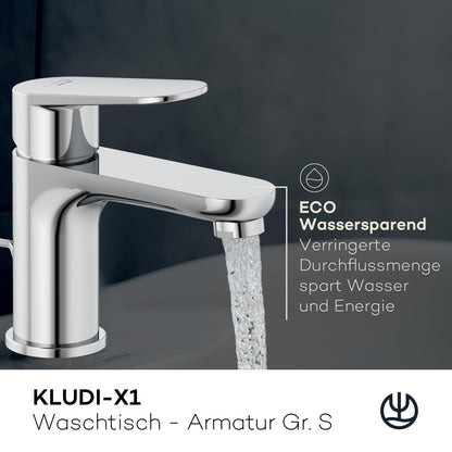 Kludi X1 Waschtischarmatur mit Zugstangen-Ablauf, Chrom, Grösse S