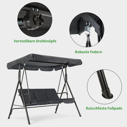 M MCombo Hollywoodschaukel 3-Sitzer mit verstellbarem Sonnendach, Grau