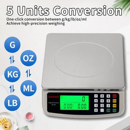 KNSWE Küchenwaage Digital Edelstahl 40 kg mit Zähl- und Tarafunktion