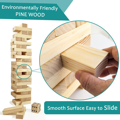 JacJoe All Pro Jumbo Holz-Stapelspiel mit Würfeln und Tragetasche