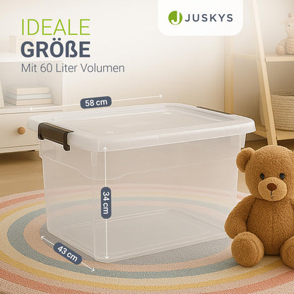 Juskys Aufbewahrungsboxen 60L – 4er Set, transparent & stapelbar