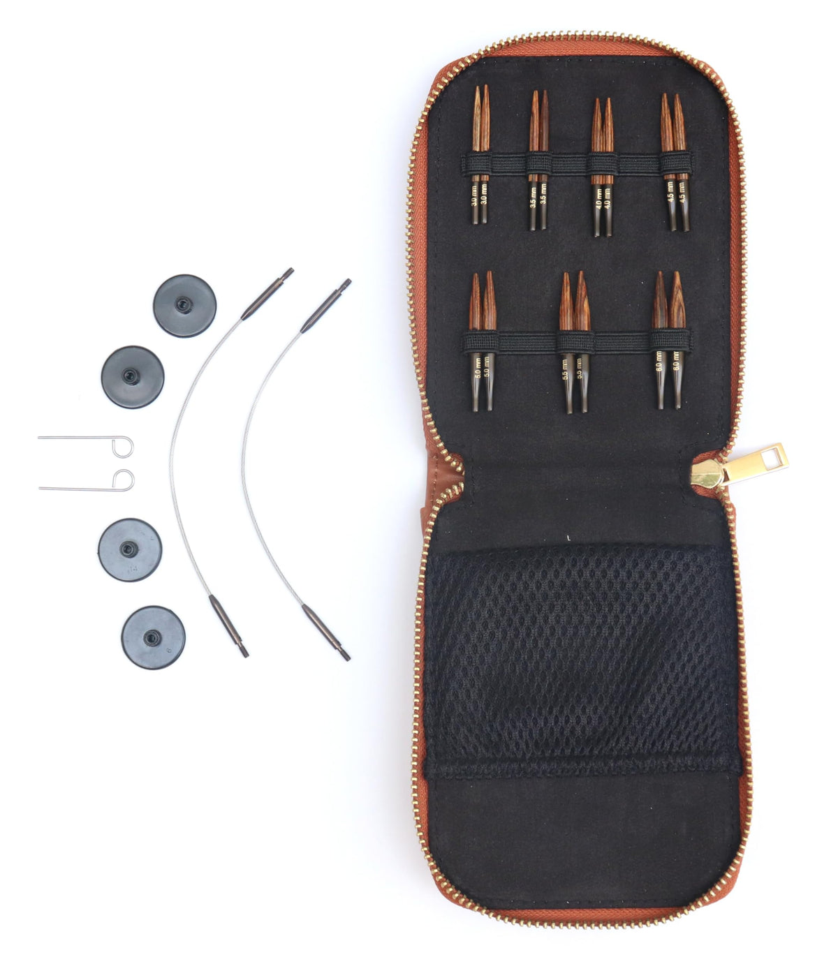 KnitPro Ingwer Stricknadel-Set Mini, austauschbare Nadelspitzen aus Birkenholz mit Kabeln