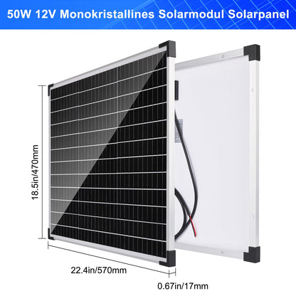 DERUXI Monokristallines Solarpanel-Kit 50W 12V mit 10A Laderegler