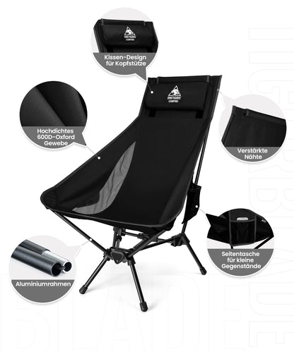 OneTigris TIGERBLADE Hochlehner Campingstuhl Ultraleicht - Schwarz