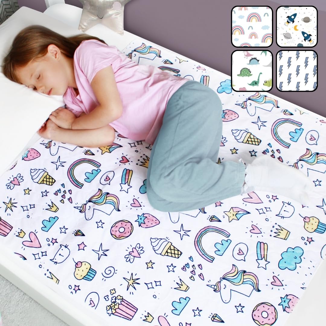Hygge Sheets Bettunterlage wasserdicht für Kinder, 2er-Pack Einhorn, gesteppte Oberseite mit Einhorn-Design