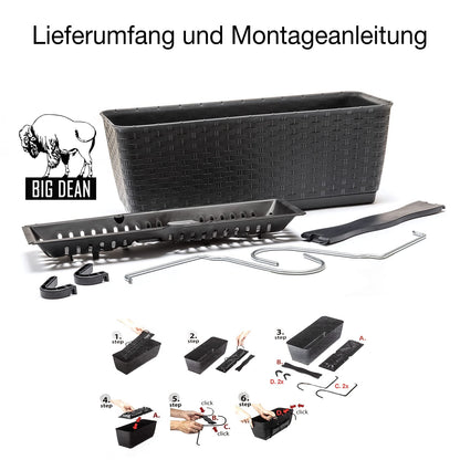 BigDean Blumenkästen Balkongeländer 4er Set Rattan-Optik Anthrazit