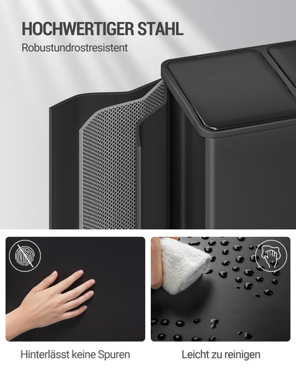 Hzuaneri Tretmülleimer Küche 45L, Mülltrennsystem 3 Fächer Edelstahl