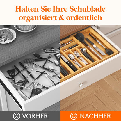 Lifewit Besteckkasten für Schubladen, Bambus, ausziehbar 54,4–91,4 cm