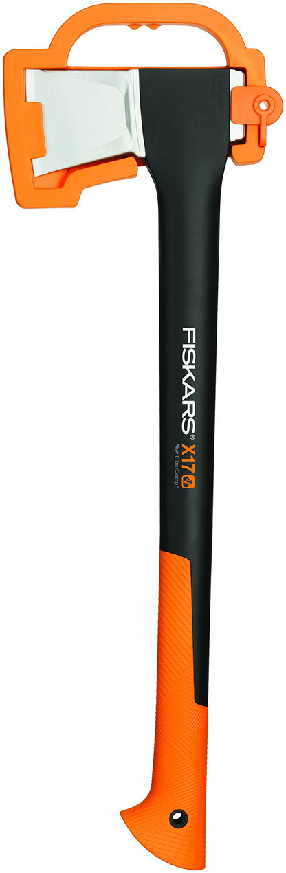 Fiskars Spaltaxt X17-M, 60 cm – mit Klingen-/Transportschutz. Schwarz-orange Spaltaxt mit Keilkopfform zum Holzspalten.