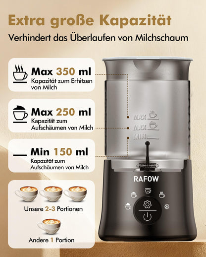Rafow Milchaufschäumer D02, elektrisch, 5-in-1, schwarz