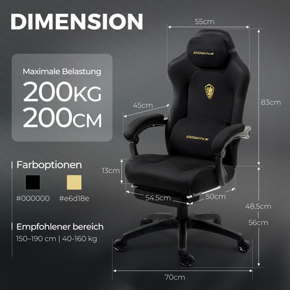 Dowinx Titan Gaming Stuhl mit Fussstütze, Mikrofaser-Velours, Schwarz
