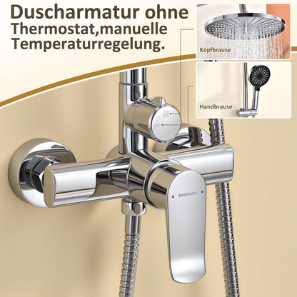 KeeGone Duschsystem mit Armatur, 26 cm Regendusche, höhenverstellbar