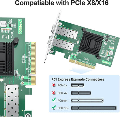 10Gtek 10Gb PCI-E X520-DA2 Netzwerkkarte - Dual SFP+