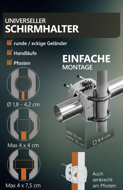 4smile SunnyShade Plus Sonnenschirm Balkon Set 3-in-1, Anthrazit