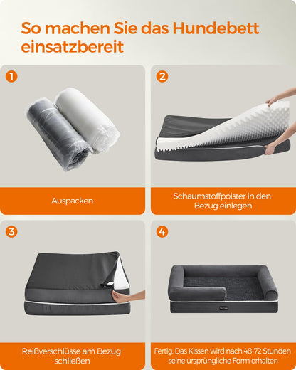 Feandrea Orthopädisches Hundebett, waschbar, 91 x 63 cm, dunkelgrau