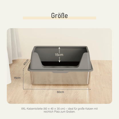 Katzentoilette Edelstahl XXL mit Deckel - 60x40x30cm