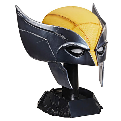 Marvel Legends Series Wolverine Premium Rollenspielmaske. Gelbe Vollmaske mit schwarzen Augen und charakteristischen Ohrenflossen. Zum Tragen für Cosplay.