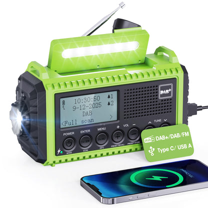 Mesqool CR1009Pro DAB Kurbelradio DAB+/UKW Solar Notfallradio, grün, mit Handkurbel und Solarpanel