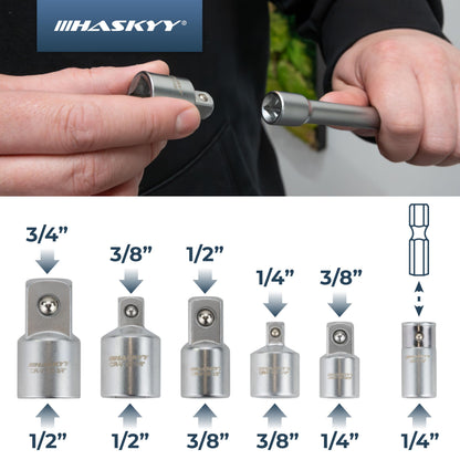 HASKYY Steckschlüssel Verlängerungssatz 23-teilig 1/4 3/8 1/2 Zoll