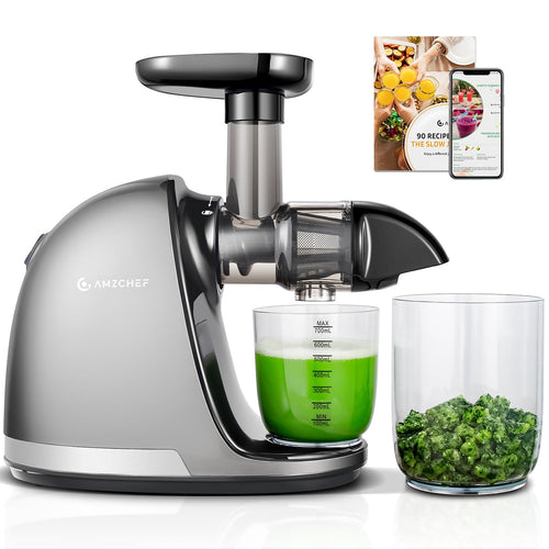 AMZCHEF Slow Juicer Entsafter für Gemüse & Obst - Silber. Vertikaler, silberner Entsafter zum schonenden Pressen von Gemüse & Obst.