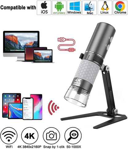 Jiusion 4K WiFi USB Digitalmikroskop 50-1000x mit Metallständer